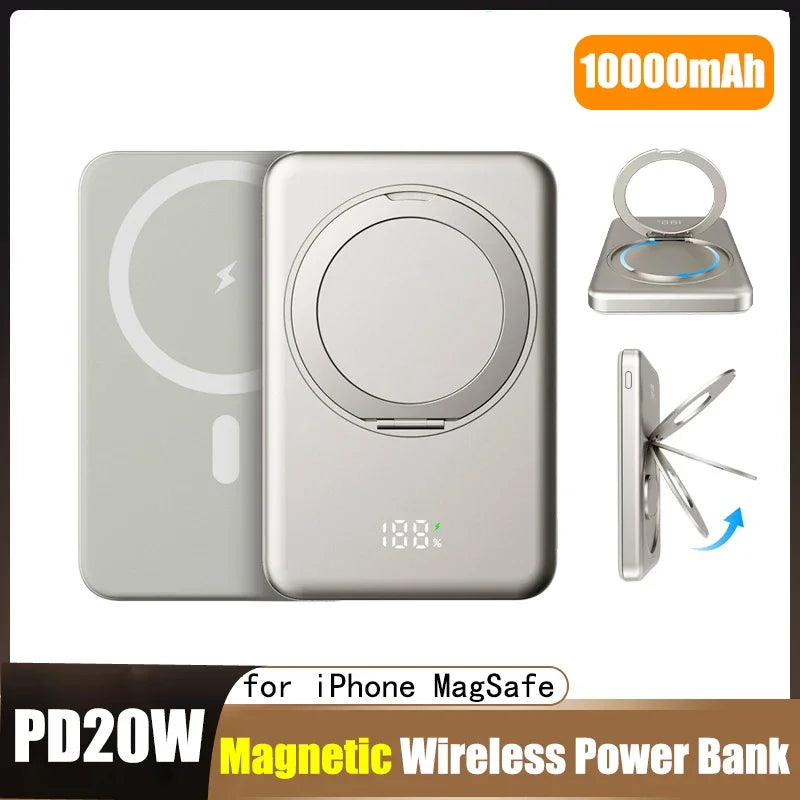 PD20W Magnetic Power Bank 10000mAh Portable Wireless Fast Charging Powerbank for IPhone MagSafe Mini External Battery with Stand