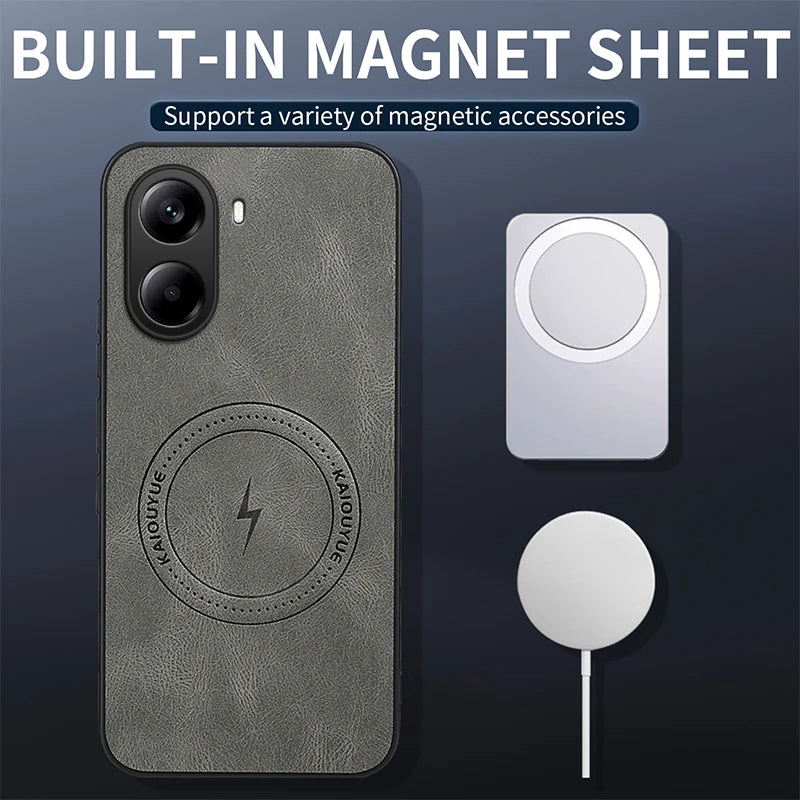 For Mi Poco X7 Pro Case Luxury PU Leather Skin Magnetic Magsafe Protective Back Cover For Poco C71 M7 Pro Phone Shell