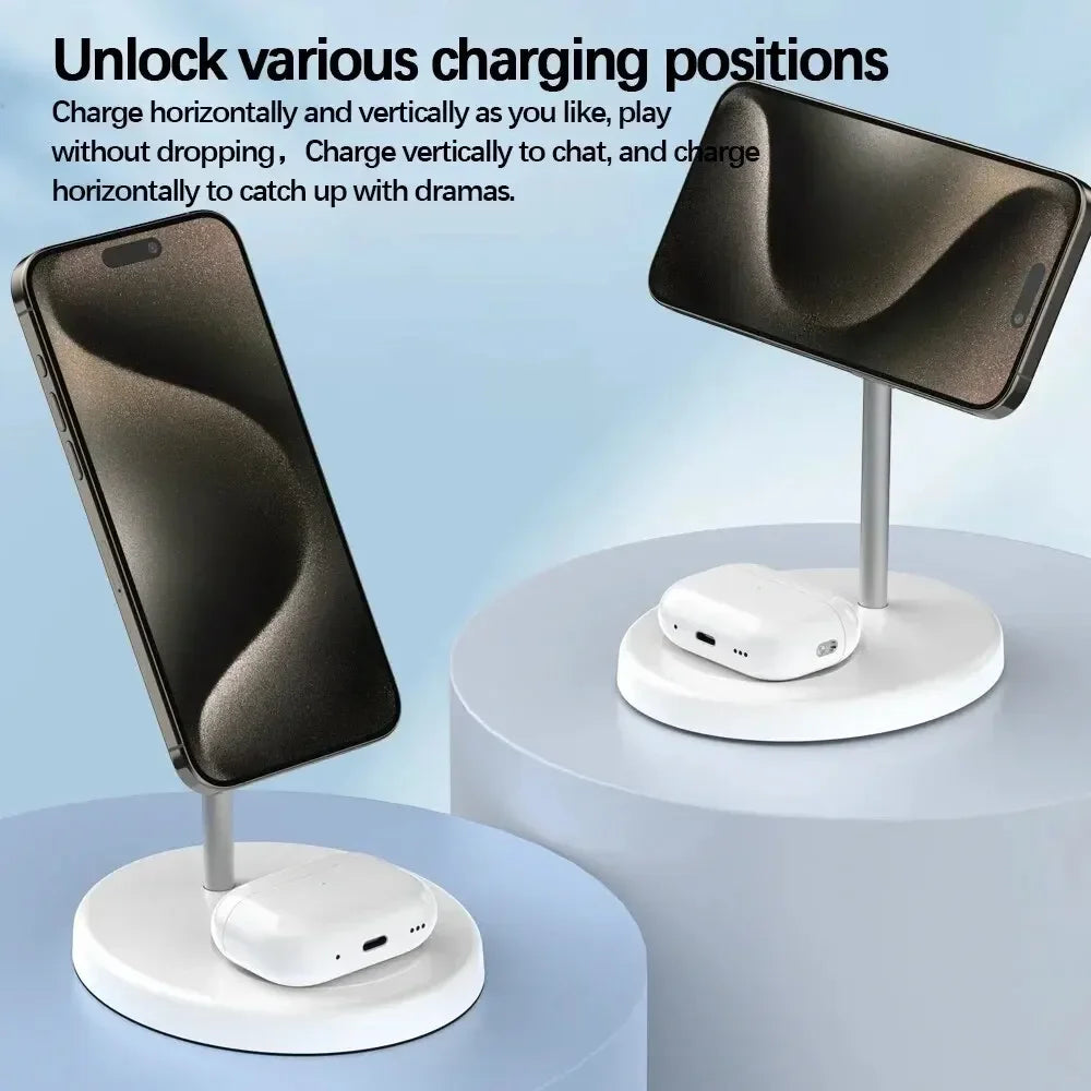 2 in 1 Magnetic Phone Charging Station Dock Portable Wireless Charger Stand For iPhone 16 15 14 13 Pro Max AirPods Fast Chargers