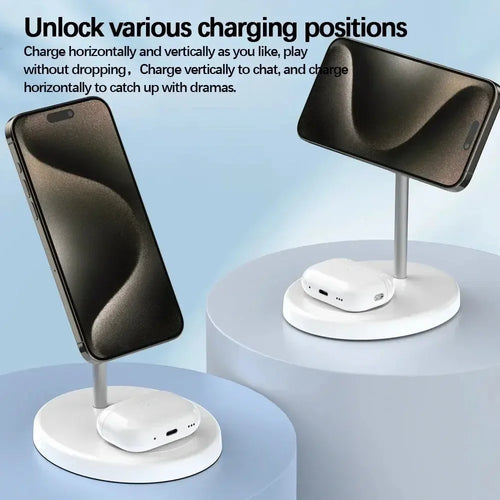 2 in 1 Magnetic Phone Charging Station Dock Portable Wireless Charger Stand For iPhone 16 15 14 13 Pro Max AirPods Fast Chargers
