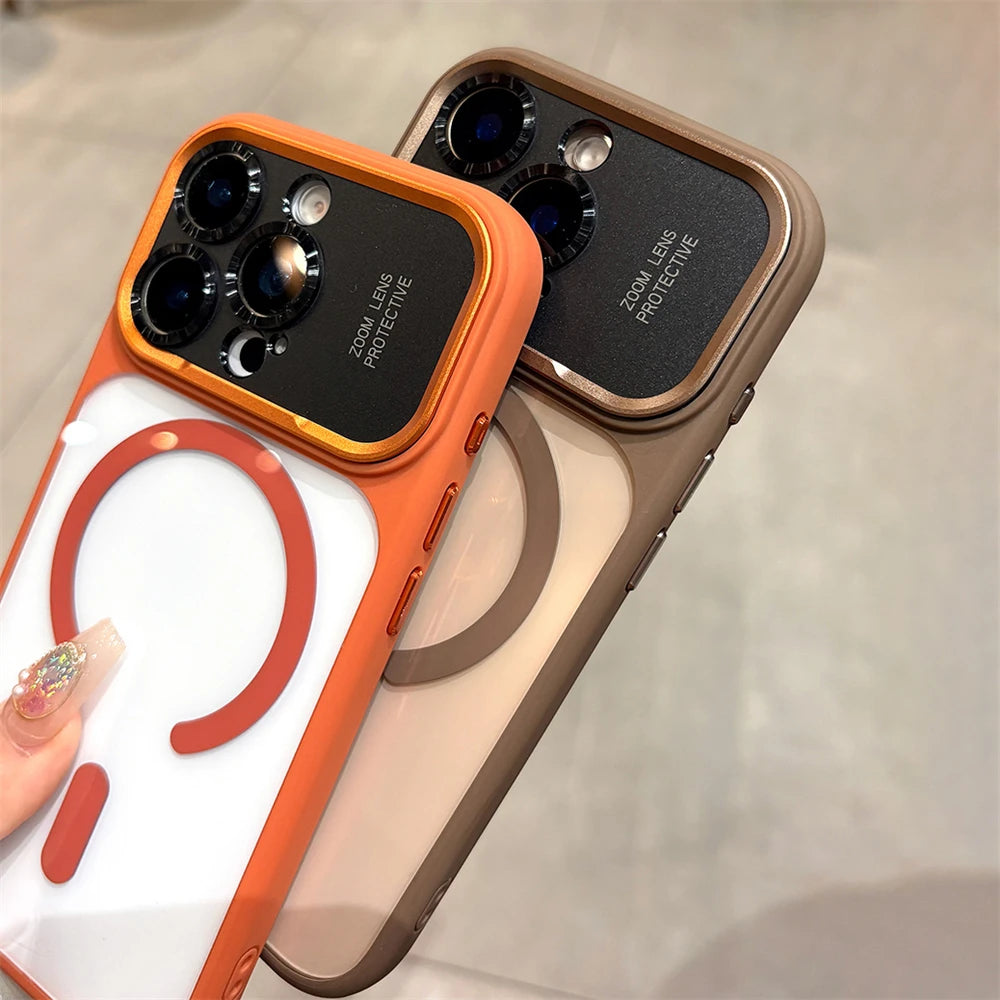 Luxury Magnetic Metal Lens Bumper Protection Case For iPhone 17 16 15 14 13 Pro Max Plus For Magsafe Acrylic Translucency Cover