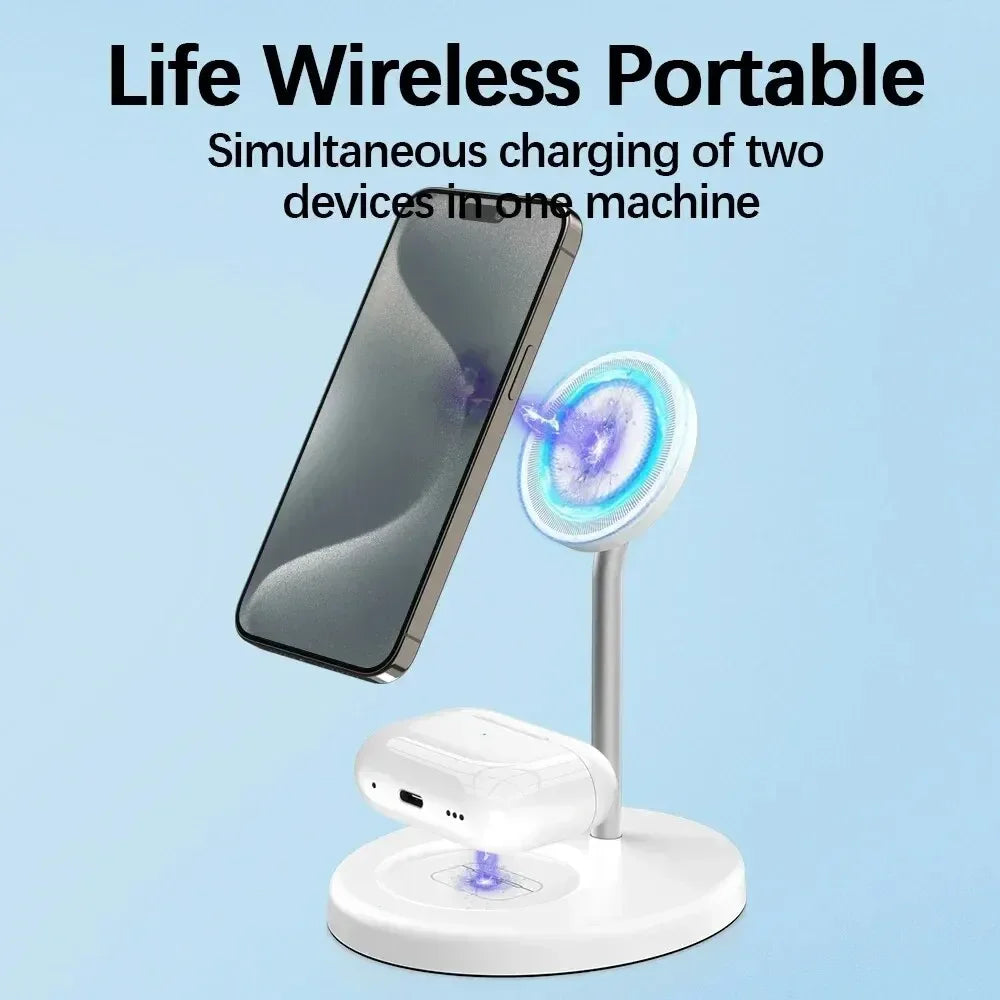 2 in 1 Magnetic Phone Charging Station Dock Portable Wireless Charger Stand For iPhone 16 15 14 13 Pro Max AirPods Fast Chargers