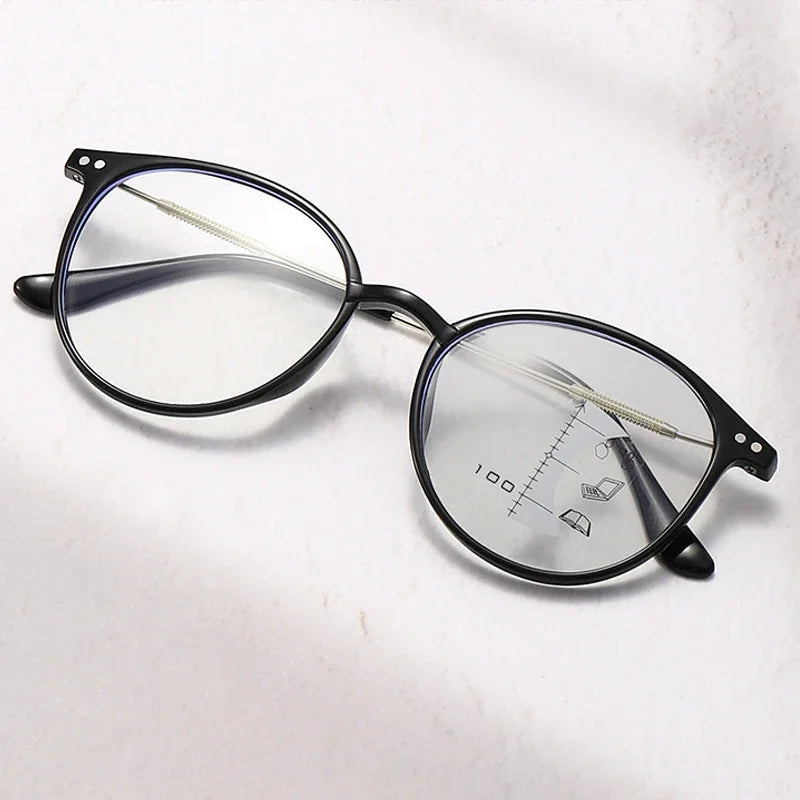 Smart Photochromic Reading Glasses Unisex Round Progressive Multifocal Presbyopia Eyeglasses Finished Near Far Bifocal Eyewear