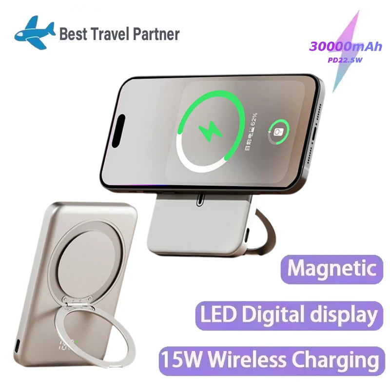 PD20W Magnetic Power Bank 10000mAh Portable Wireless Fast Charging Powerbank for IPhone MagSafe Mini External Battery with Stand